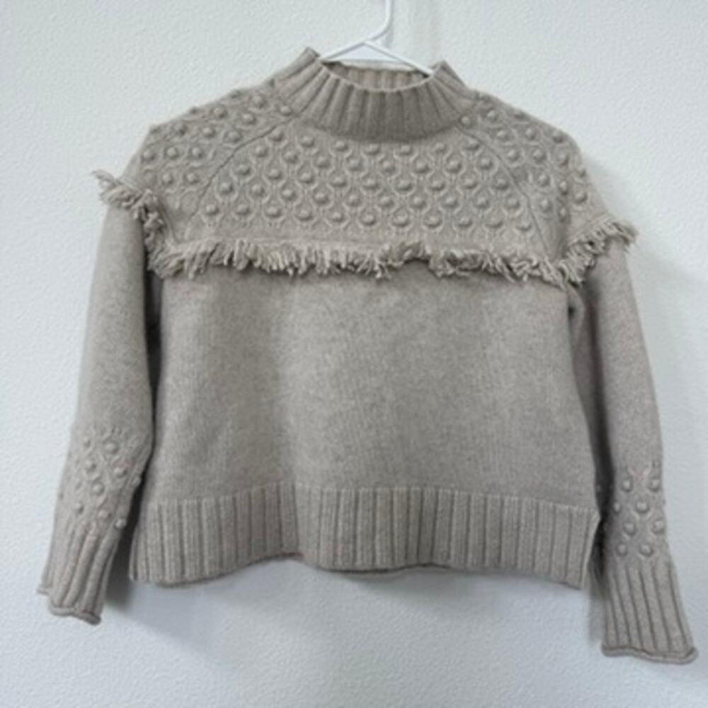 ALASHAN Merino Wool Fringe Sweater Beige Bobble Knit Boho Cottagecore M SoftGirl